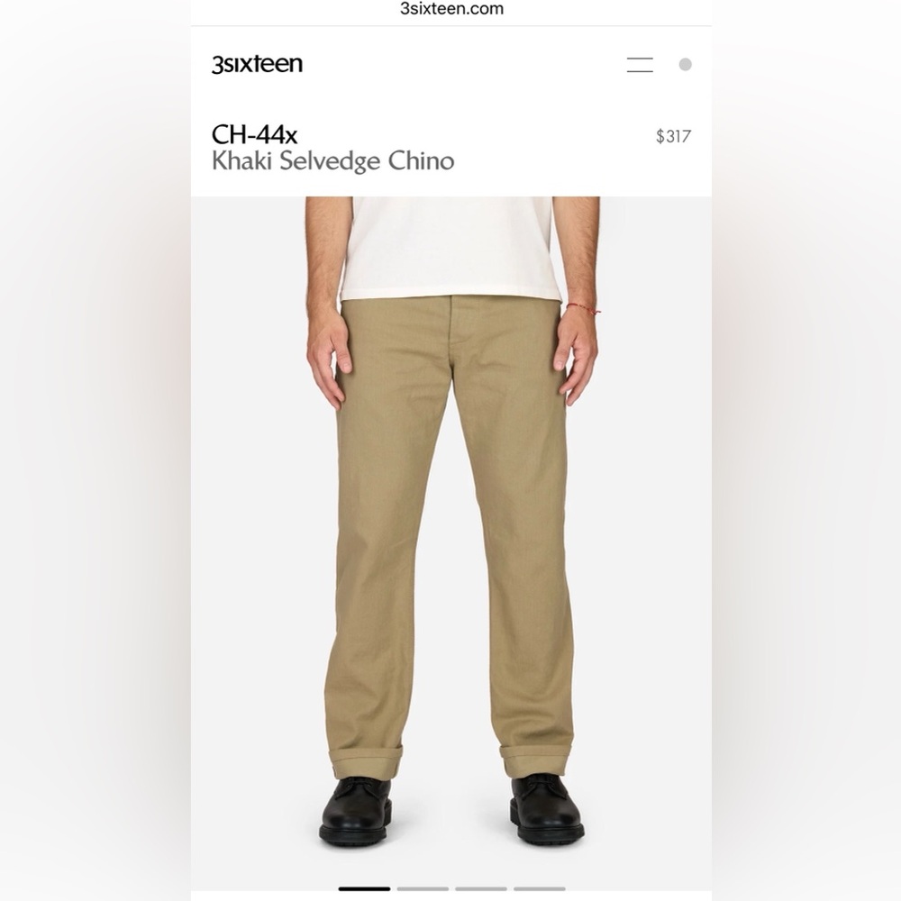 3sixteen Khaki Selvedge Chino Pants - Light Khaki CH - 44x